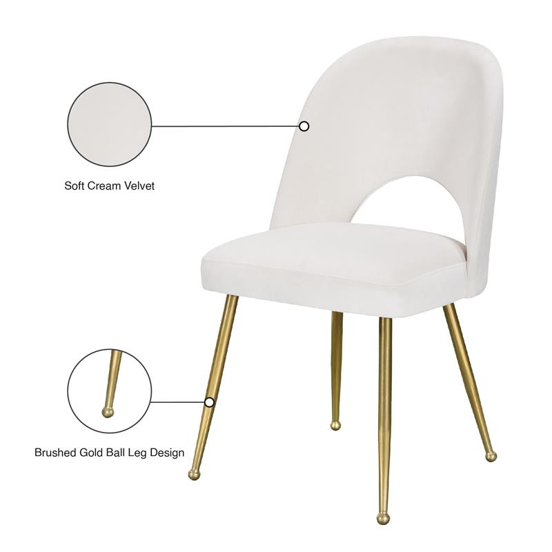 Maklaine Contemporary Upholstered Cream Velvet Dining Chair (Set of 2)