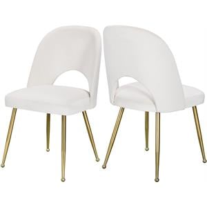 Maklaine Contemporary Upholstered Cream Velvet Dining Chair (Set of 2)