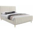 Maklaine Contemporary Deep Detailed Channel Tufted Rich Cream Velvet Full Bed