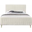 Maklaine Contemporary Deep Detailed Channel Tufted Rich Cream Velvet King Bed