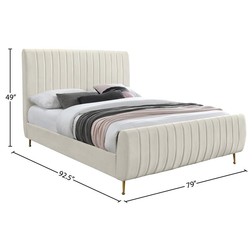 Maklaine Contemporary Deep Detailed Channel Tufted Rich Cream Velvet King Bed