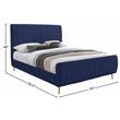 Maklaine Contemporary Deep Detailed Channel Tufted Rich Navy Velvet King Bed