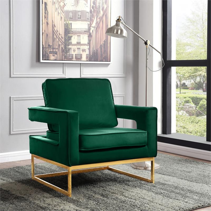 Maklaine Modern Green Velvet Accent Chair with Gold Iron Base