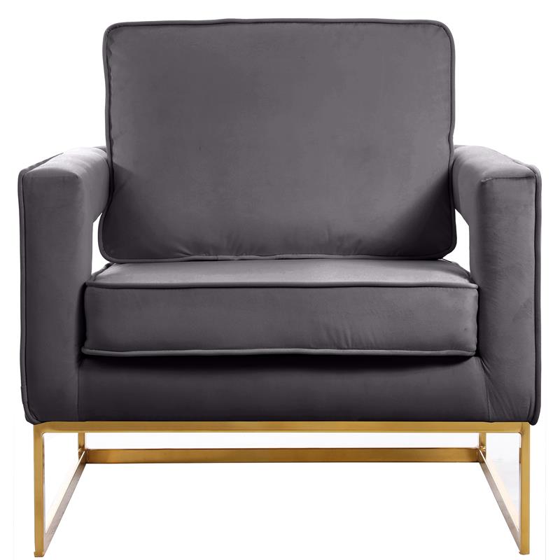 Maklaine Modern Gray Velvet Accent Chair with Gold Iron Base