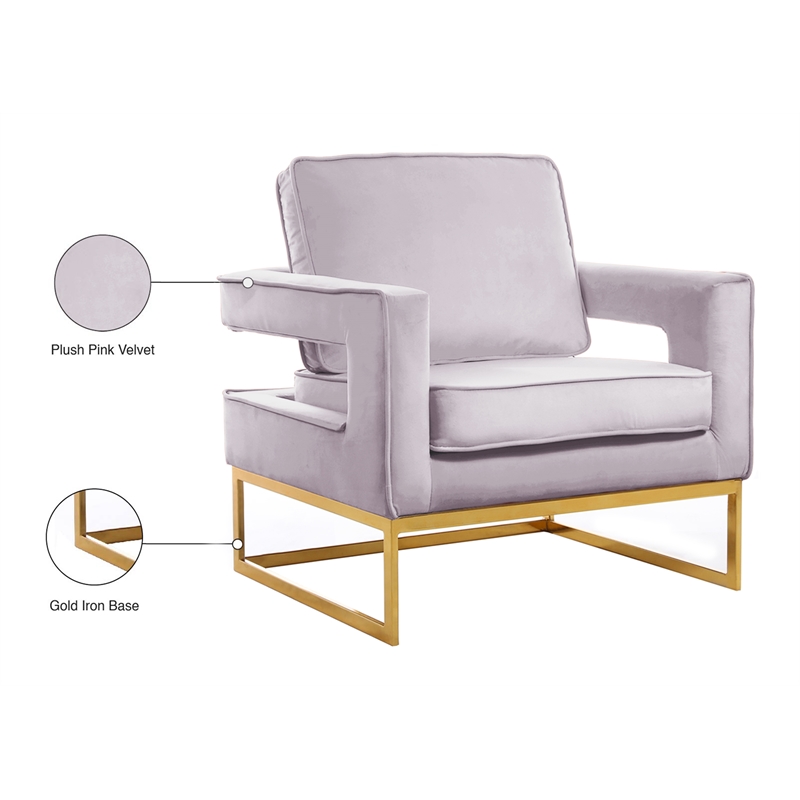 Maklaine Modern Pink Velvet Accent Chair with Gold Iron Base