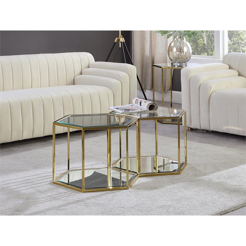 Maklaine Modular Stainless Steel and Glass 2 Piece Coffee Table