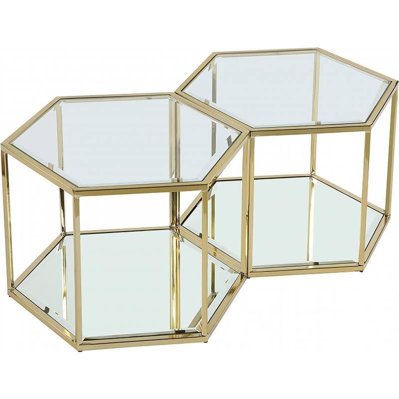 Maklaine Modular Stainless Steel and Glass 2 Piece Coffee Table