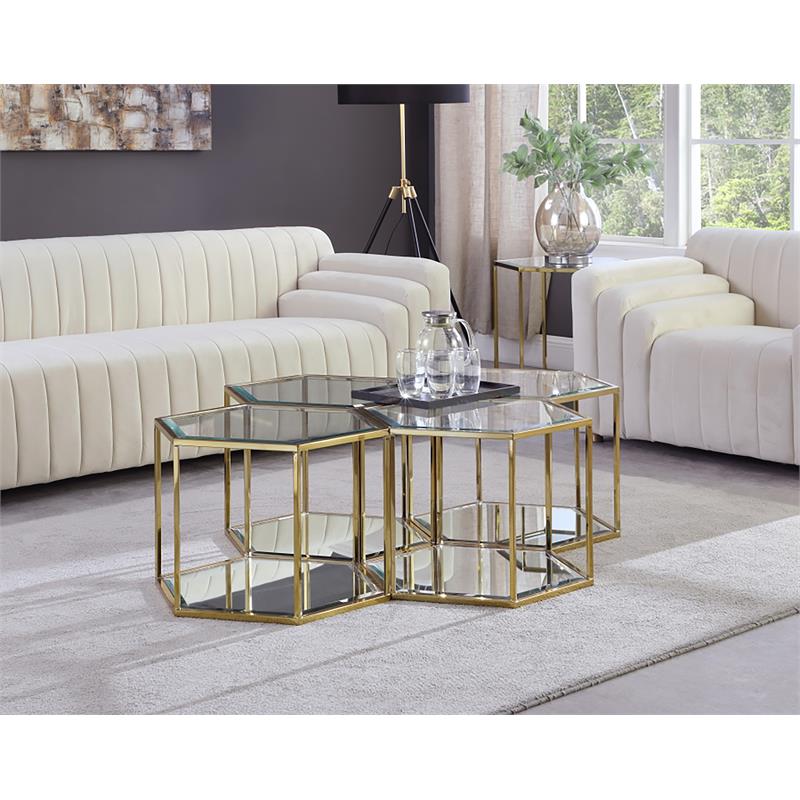 Maklaine Modular Stainless Steel and Glass 4 Piece Coffee Table