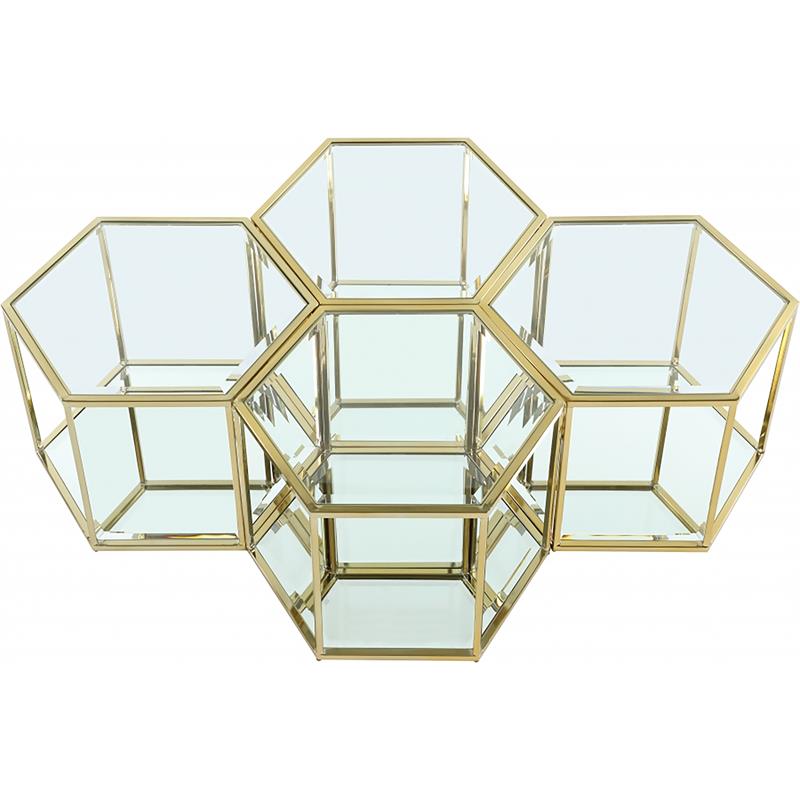 Maklaine Modular Stainless Steel and Glass 4 Piece Coffee Table