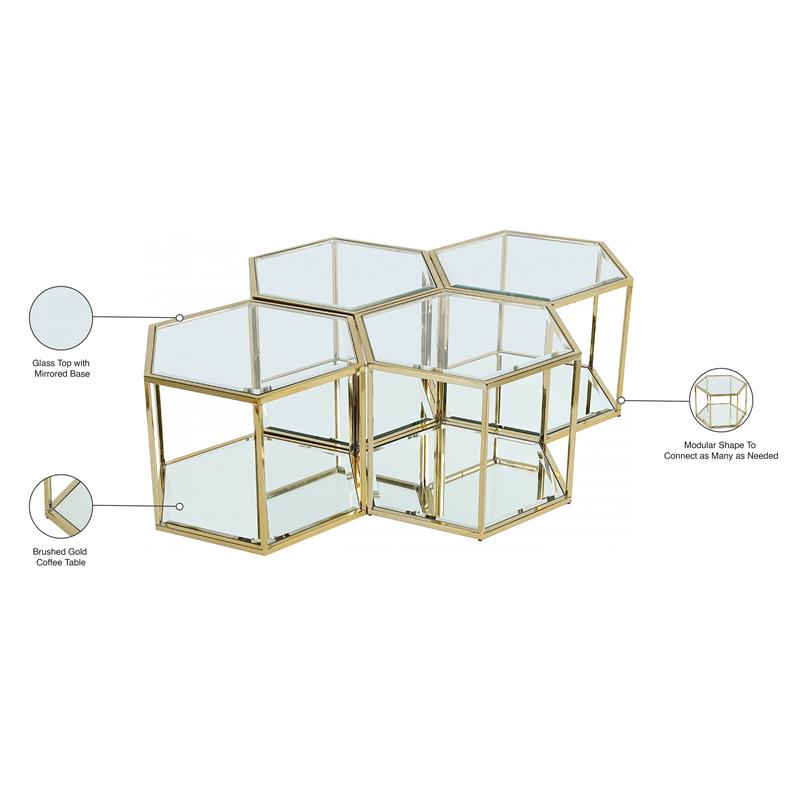 Maklaine Modular Stainless Steel and Glass 4 Piece Coffee Table