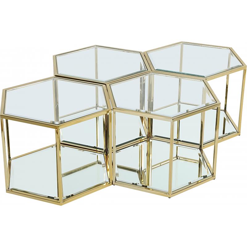 Maklaine Modular Stainless Steel and Glass 4 Piece Coffee Table
