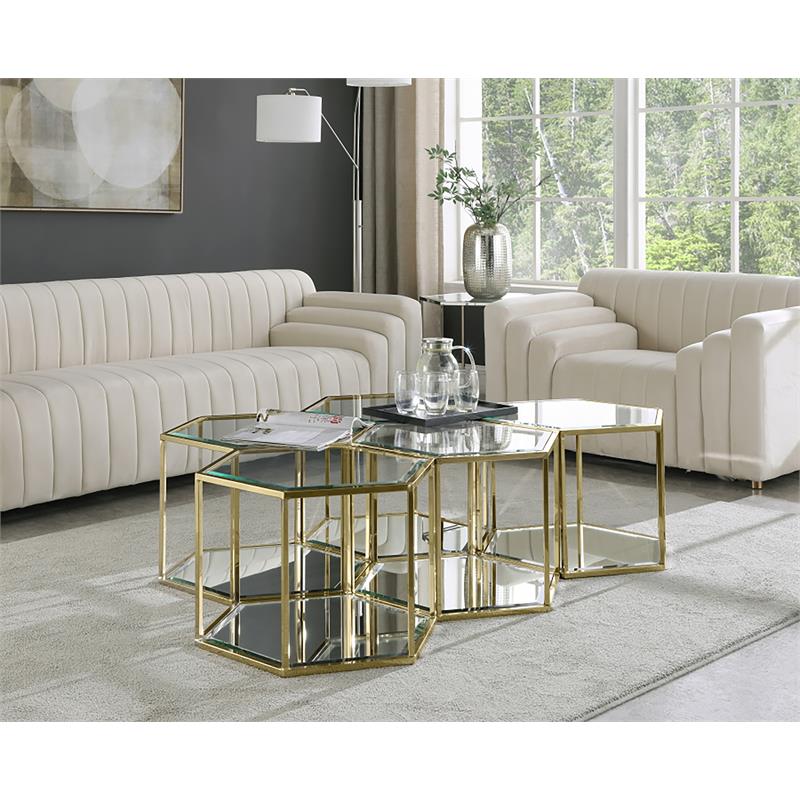 Maklaine Modular Stainless Steel and Glass 5 Piece Coffee Table