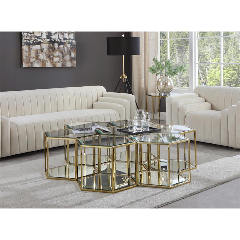 Maklaine Modular Stainless Steel and Glass 7 Piece Coffee Table