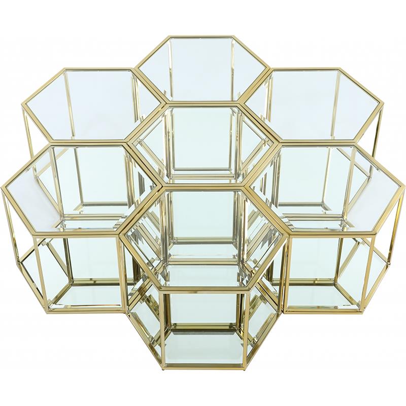 Maklaine Modular Stainless Steel and Glass 7 Piece Coffee Table