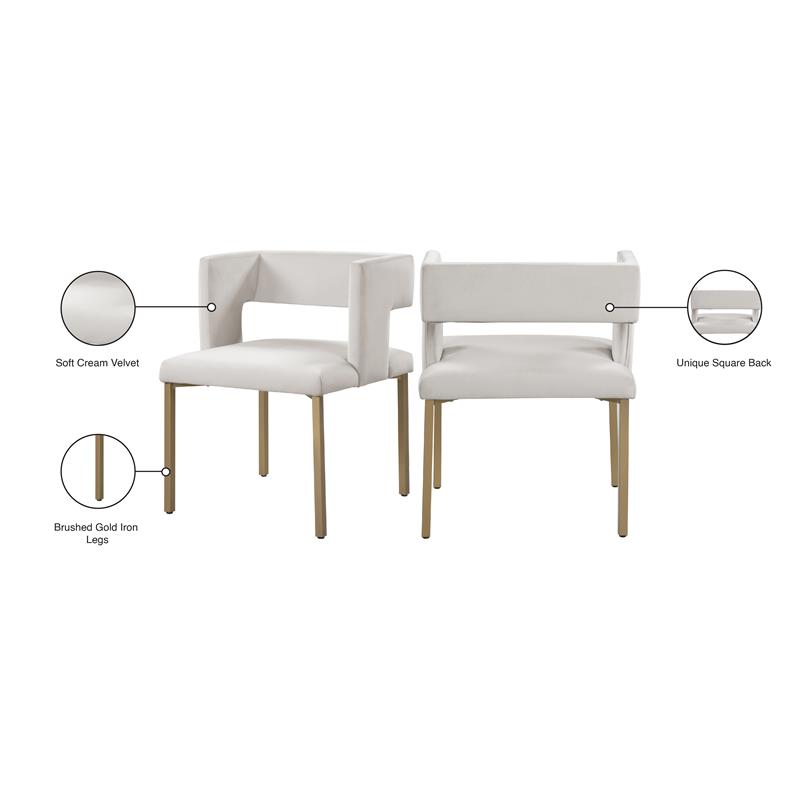 Maklaine Contemporary Soft Cream Velvet Dining Chair (Set of 2)