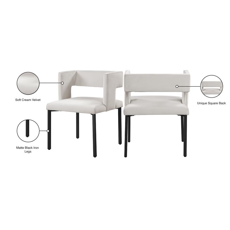 Maklaine Contemporary Soft Cream Velvet Dining Chair (Set of 2)