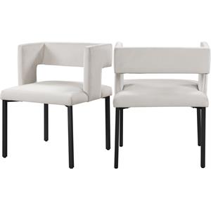 maklaine contemporary soft cream velvet dining chair (set of 2)