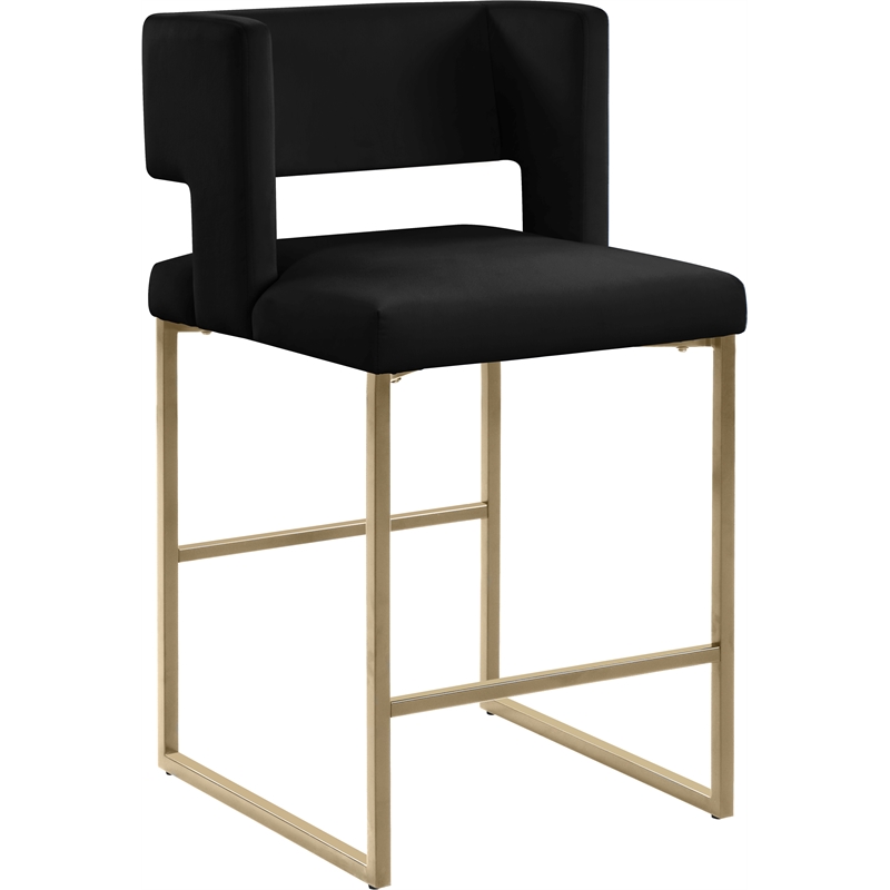 Maklaine Contemporary Soft Black Velvet Counter Stool (Set of 2)
