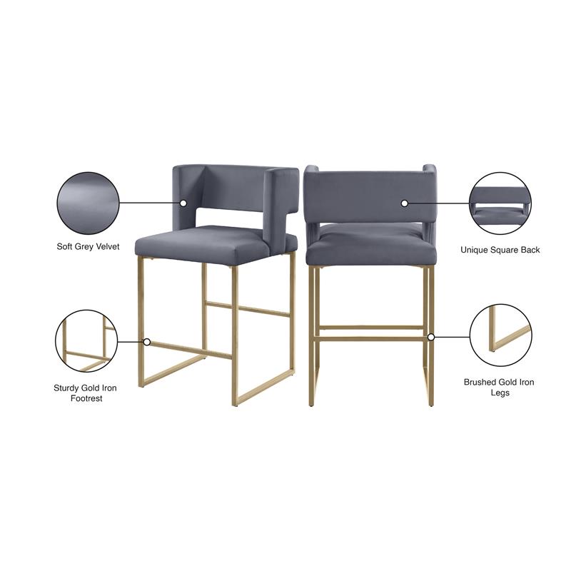 Maklaine Contemporary Soft Gray Velvet Counter Stool (Set of 2)
