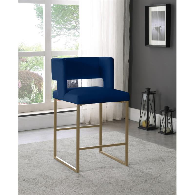 Maklaine Contemporary Soft Navy Velvet Counter Stool (Set of 2)
