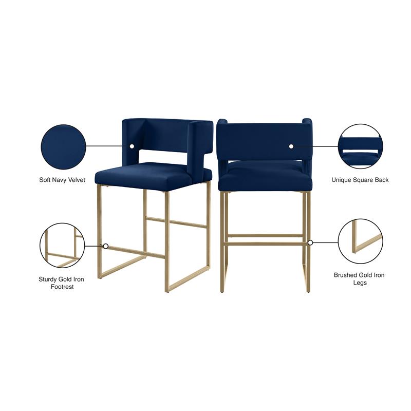 Maklaine Contemporary Soft Navy Velvet Counter Stool (Set of 2)