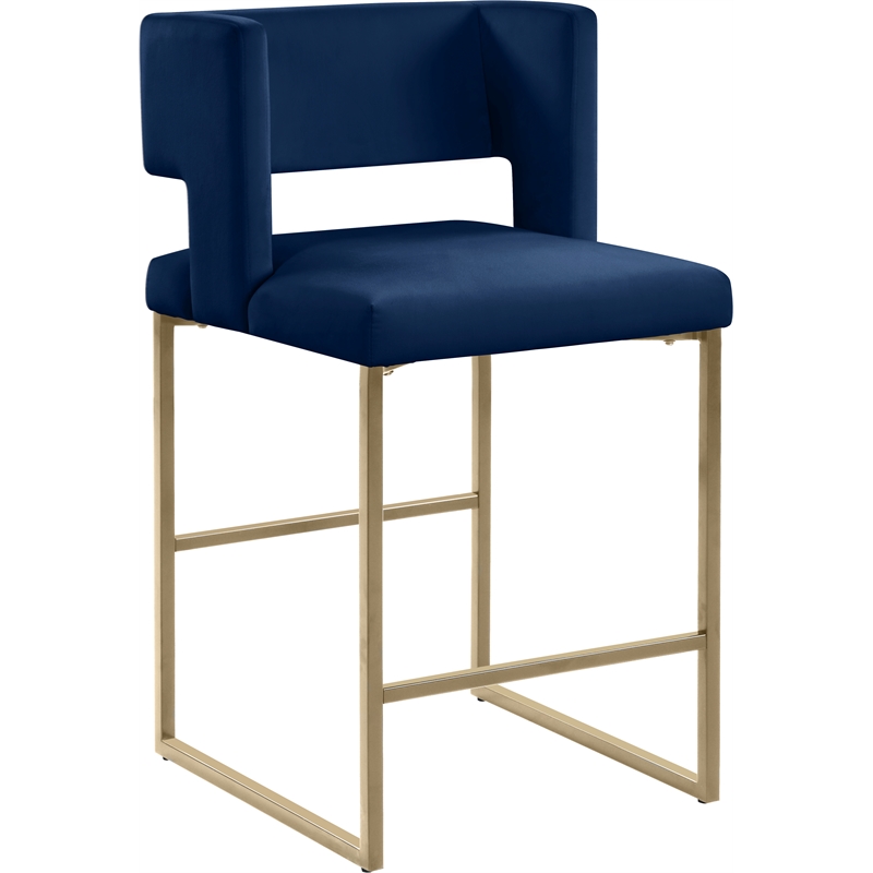 Maklaine Contemporary Soft Navy Velvet Counter Stool (Set of 2)