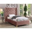 Maklaine Contemporary Deep Detailed Tufted Pink Velvet Twin Bed