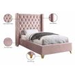 Maklaine Contemporary Deep Detailed Tufted Pink Velvet Twin Bed