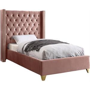 Maklaine Contemporary Deep Detailed Tufted Pink Velvet Twin Bed
