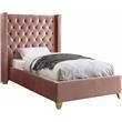 Maklaine Contemporary Deep Detailed Tufted Pink Velvet Twin Bed