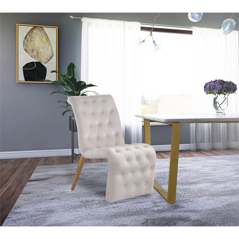 Maklaine Contemporary Soft Cream Velvet Dining Chair (Set of 2)