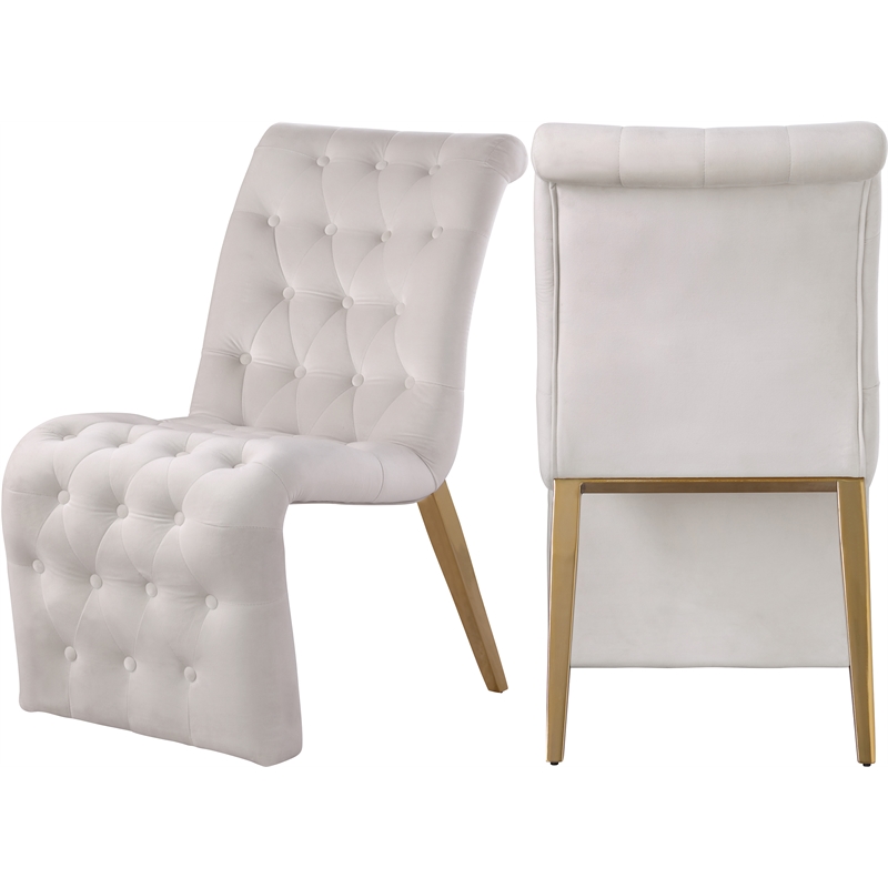 Maklaine Contemporary Soft Cream Velvet Dining Chair (Set of 2)