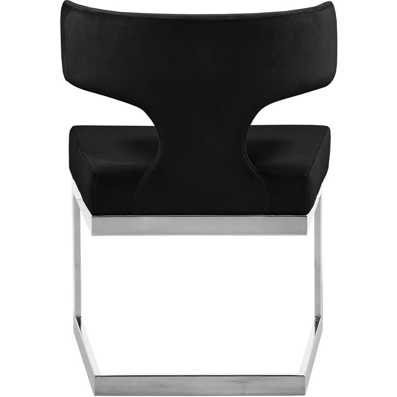 Maklaine Contemporary Black Velvet Dining Chair with Rich Chrome Metal Base