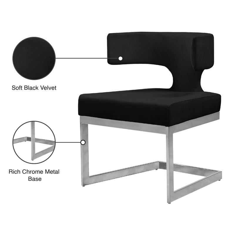 Maklaine Contemporary Black Velvet Dining Chair with Rich Chrome Metal Base