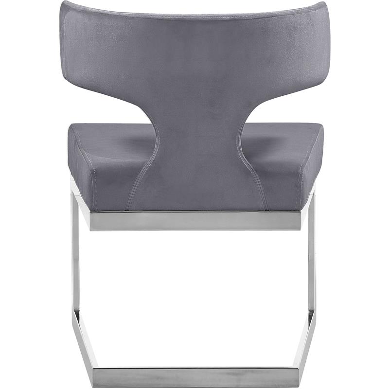 Maklaine Contemporary Gray Velvet Dining Chair with Rich Chrome Metal Base