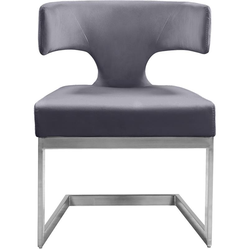 Maklaine Contemporary Gray Velvet Dining Chair with Rich Chrome Metal Base