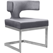 Maklaine Contemporary Gray Velvet Dining Chair with Rich Chrome Metal Base