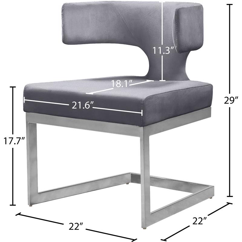 Maklaine Contemporary Gray Velvet Dining Chair with Rich Chrome Metal Base