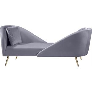 maklaine contemporary gray velvet chaise with gold metal legs