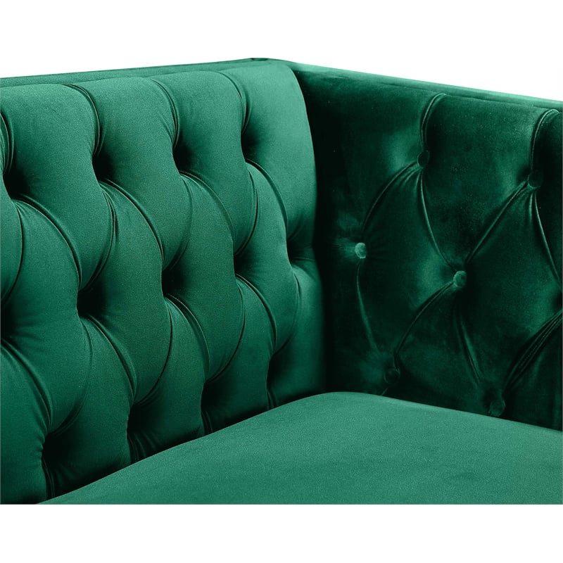 Maklaine Contemporary Green Velvet Chair with Gold Nailheads and Iron Legs