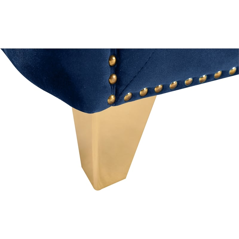 Maklaine Contemporary Navy Velvet Chair with Gold Nailheads and Iron Legs