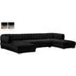Maklaine Contemporary Deep Biscuit Tufted Black Velvet 3pc. Sectional
