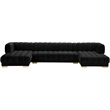 Maklaine Contemporary Deep Biscuit Tufted Black Velvet 3pc. Sectional