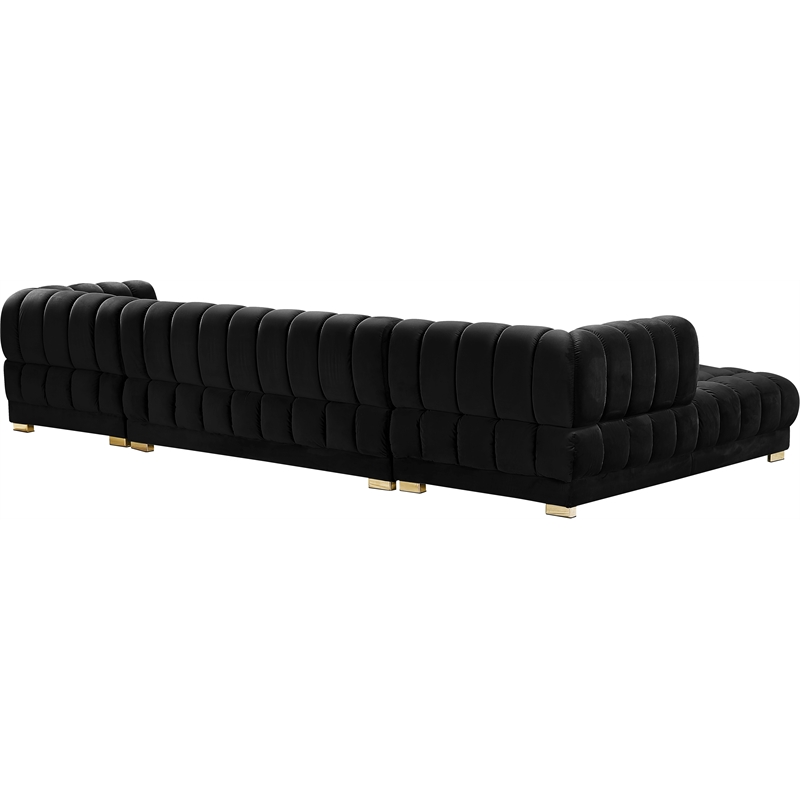 Maklaine Contemporary Deep Biscuit Tufted Black Velvet 3pc. Sectional