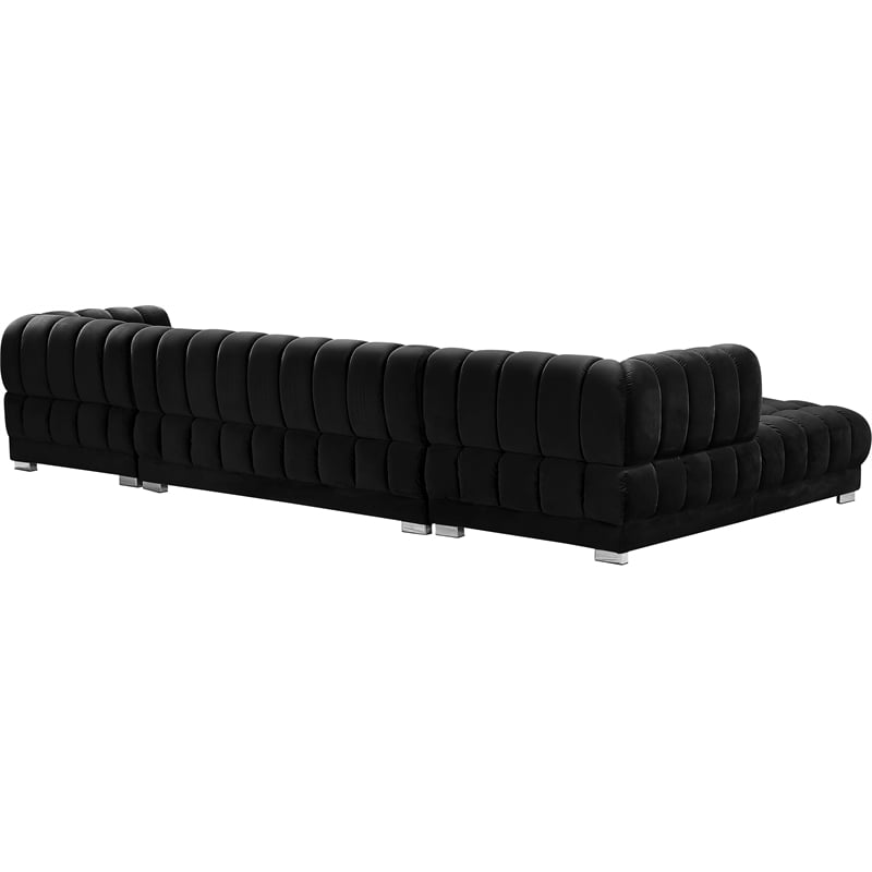 Maklaine Contemporary Deep Biscuit Tufted Black Velvet 3pc. Sectional