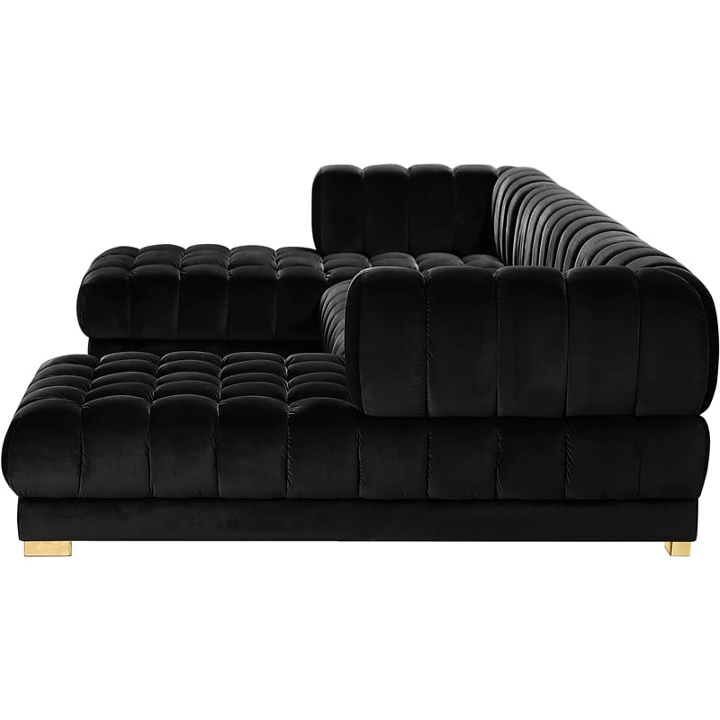 Maklaine Contemporary Deep Biscuit Tufted Black Velvet 3pc. Sectional