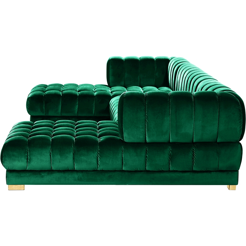 Maklaine Contemporary Deep Biscuit Tufted Green Velvet 3pc. Sectional