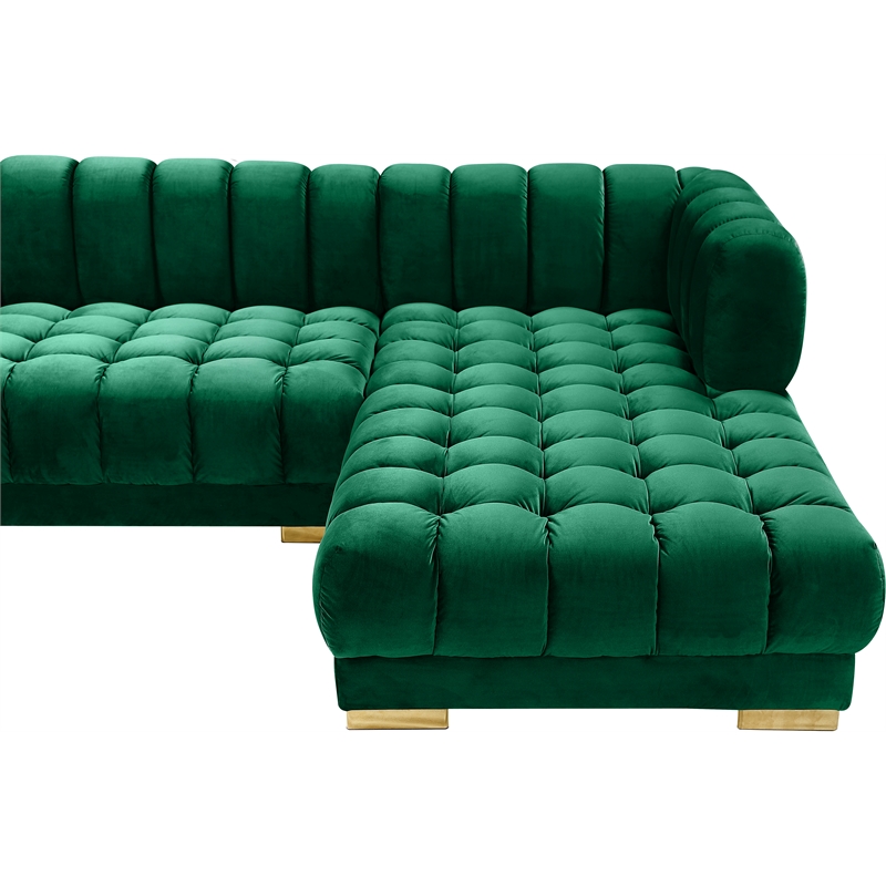 Maklaine Contemporary Deep Biscuit Tufted Green Velvet 3pc. Sectional