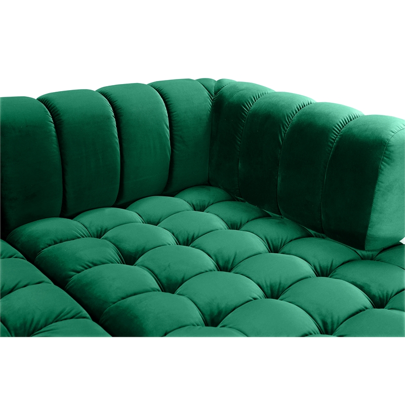 Maklaine Contemporary Deep Biscuit Tufted Green Velvet 3pc. Sectional
