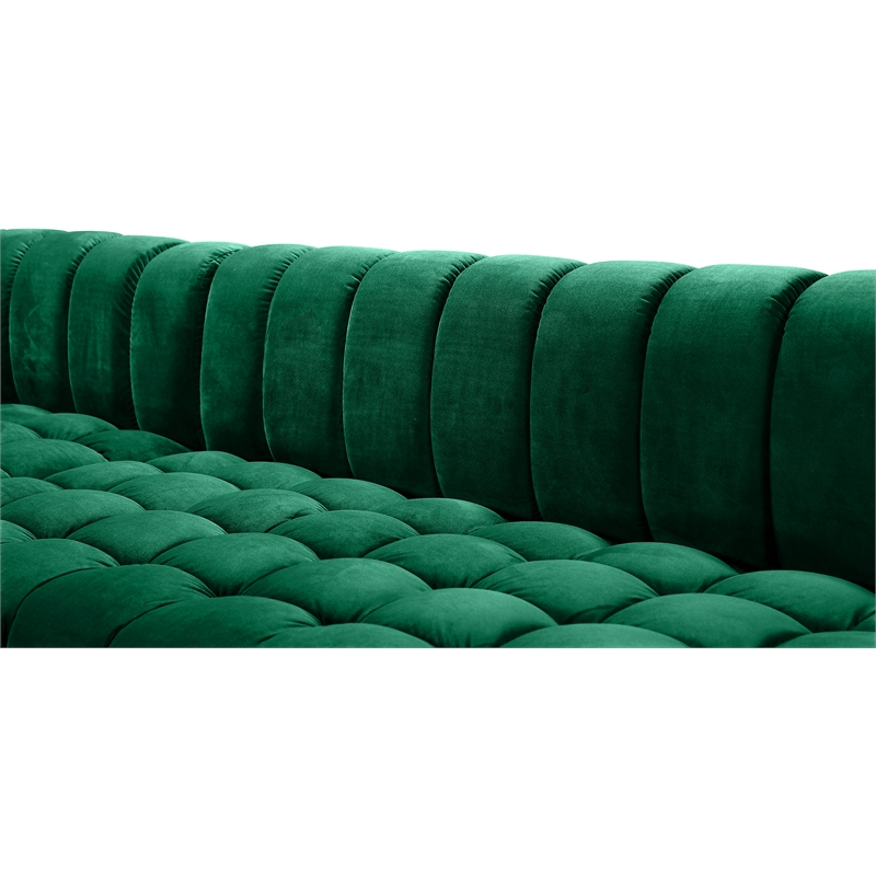 Maklaine Contemporary Deep Biscuit Tufted Green Velvet 3pc. Sectional